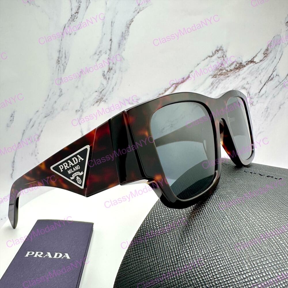 New PRADA Sunglasses Brown Root Tortoise Square Men's Plaque Logo - Picture 12 of 16